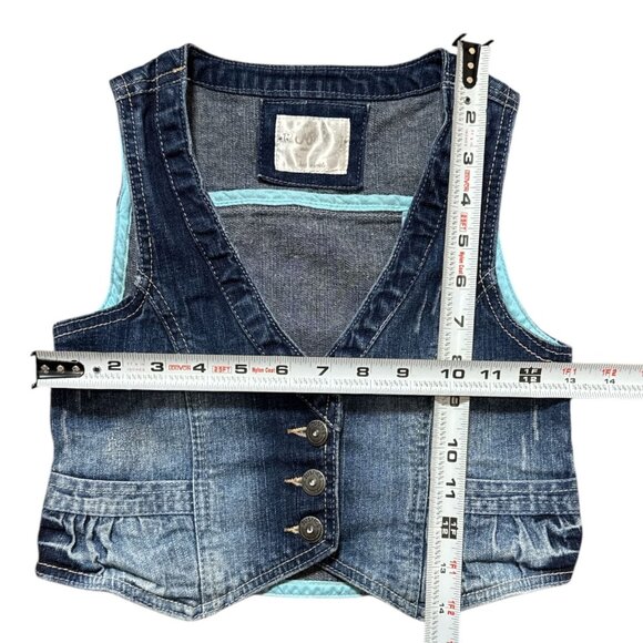 Justice Girls Distressed Denim Blue Vest 8 Button Front Comfortable 98% Cotton - Picture 4 of 6